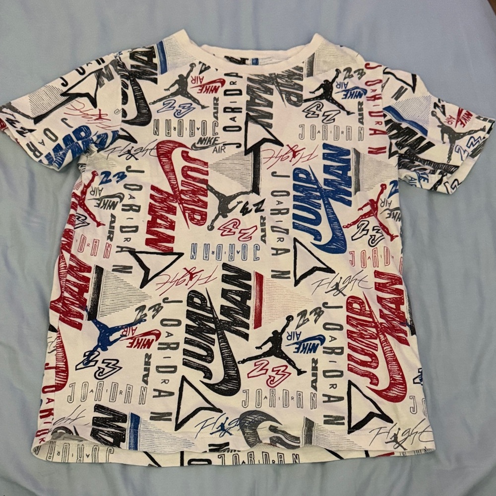 Jordan Kids M 10/12Y Tee White with Red Blue and Black Graphics SEE DESCRIPTION